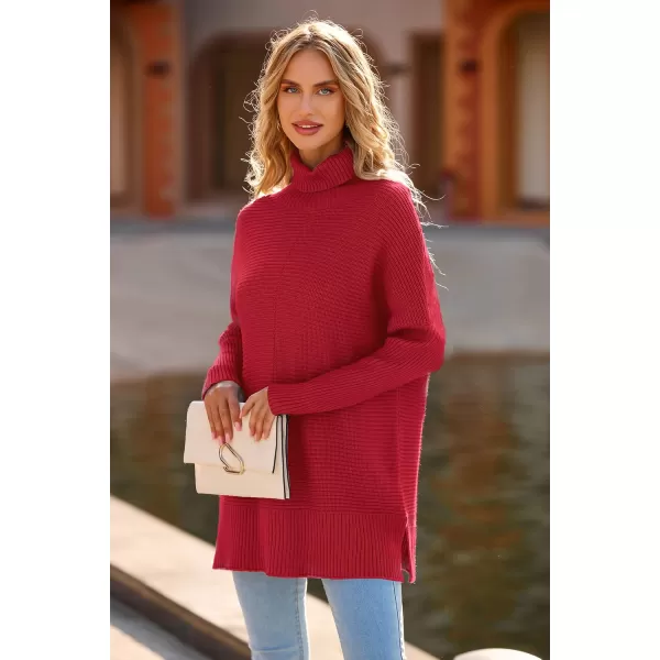 PRETTYGARDEN Womens Fall Oversized Turtleneck Sweater Casual Long Sleeve Chunky Knit Pullover Winter Tops BlouseRed