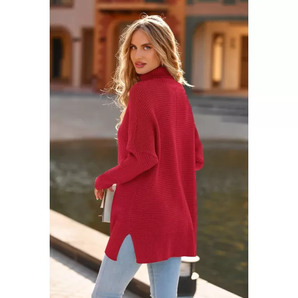 PRETTYGARDEN Womens Fall Oversized Turtleneck Sweater Casual Long Sleeve Chunky Knit Pullover Winter Tops BlouseRed
