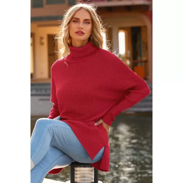 PRETTYGARDEN Womens Fall Oversized Turtleneck Sweater Casual Long Sleeve Chunky Knit Pullover Winter Tops BlouseRed