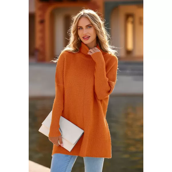 PRETTYGARDEN Womens Fall Oversized Turtleneck Sweater Casual Long Sleeve Chunky Knit Pullover Winter Tops BlouseRust Red