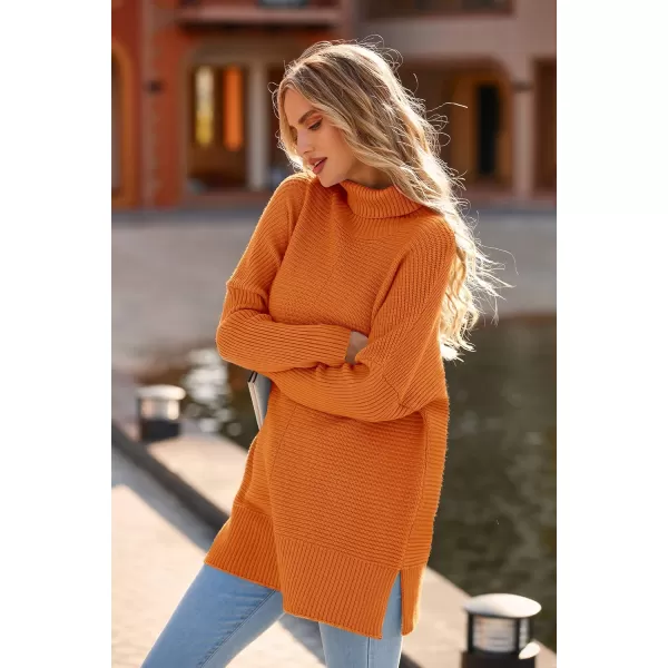 PRETTYGARDEN Womens Fall Oversized Turtleneck Sweater Casual Long Sleeve Chunky Knit Pullover Winter Tops BlouseRust Red