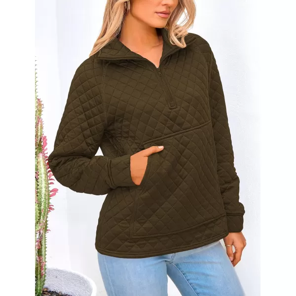 PRETTYGARDEN Womens Fall Quilted Sweatshirt Casual Quarter Zip Collared Long Sleeve V Neck Pullover TopsArmy Green