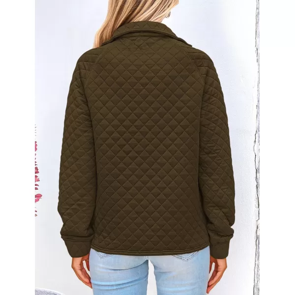 PRETTYGARDEN Womens Fall Quilted Sweatshirt Casual Quarter Zip Collared Long Sleeve V Neck Pullover TopsArmy Green