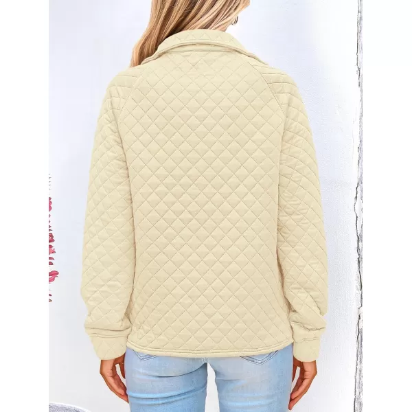 PRETTYGARDEN Womens Fall Quilted Sweatshirt Casual Quarter Zip Collared Long Sleeve V Neck Pullover TopsBeige