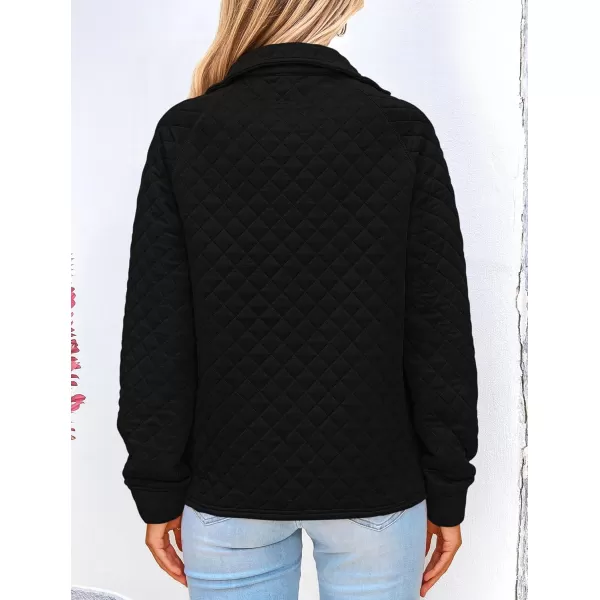PRETTYGARDEN Womens Fall Quilted Sweatshirt Casual Quarter Zip Collared Long Sleeve V Neck Pullover TopsBlack