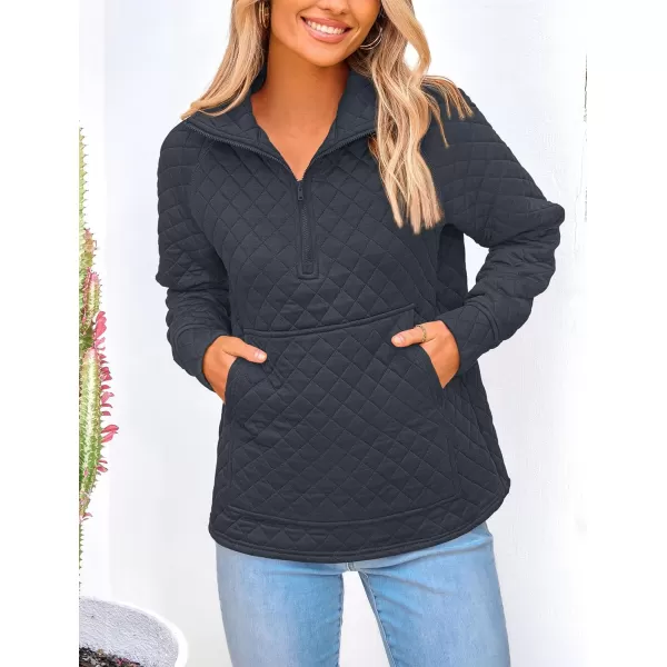 PRETTYGARDEN Womens Fall Quilted Sweatshirt Casual Quarter Zip Collared Long Sleeve V Neck Pullover TopsGrey Blue