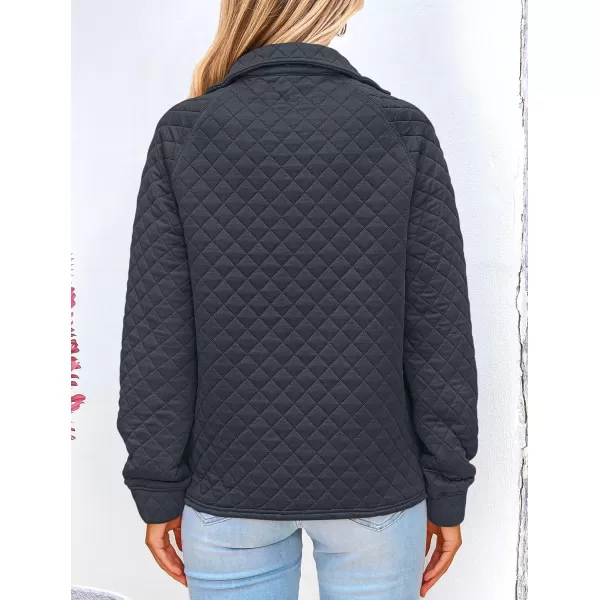 PRETTYGARDEN Womens Fall Quilted Sweatshirt Casual Quarter Zip Collared Long Sleeve V Neck Pullover TopsGrey Blue