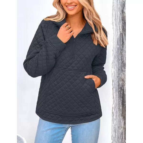 PRETTYGARDEN Womens Fall Quilted Sweatshirt Casual Quarter Zip Collared Long Sleeve V Neck Pullover TopsGrey Blue