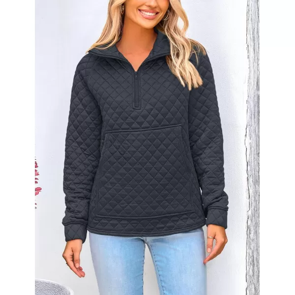 PRETTYGARDEN Womens Fall Quilted Sweatshirt Casual Quarter Zip Collared Long Sleeve V Neck Pullover TopsGrey Blue