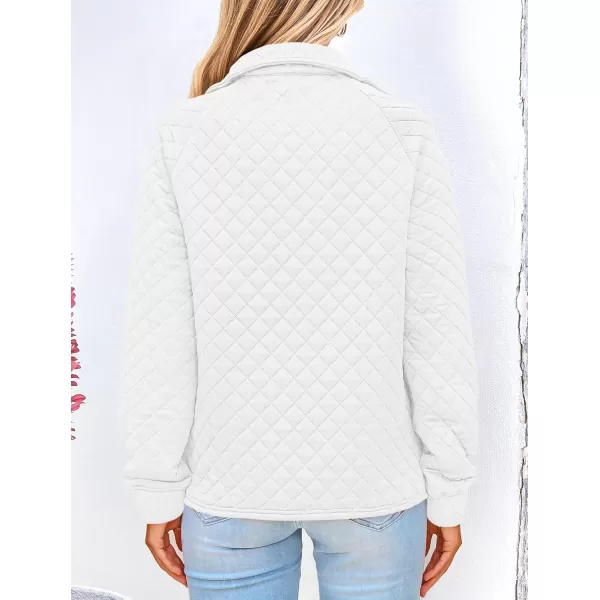 PRETTYGARDEN Womens Fall Quilted Sweatshirt Casual Quarter Zip Collared Long Sleeve V Neck Pullover TopsWhite