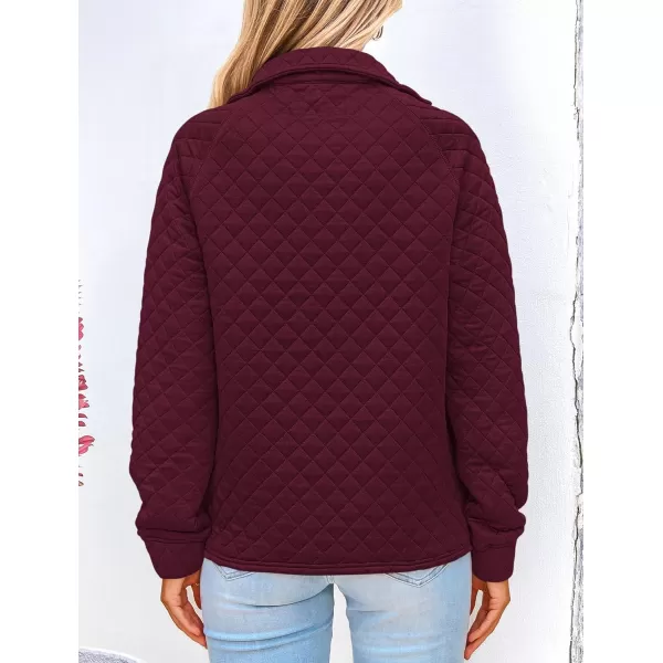 PRETTYGARDEN Womens Fall Quilted Sweatshirt Casual Quarter Zip Collared Long Sleeve V Neck Pullover TopsWine Red