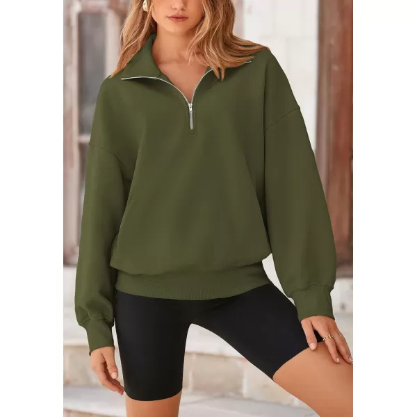 PRETTYGARDEN Womens Half Zip Sweatshirts Long Sleeve Cropped Pullover Tops Fall Fashion Y2K ClothesArmy Green