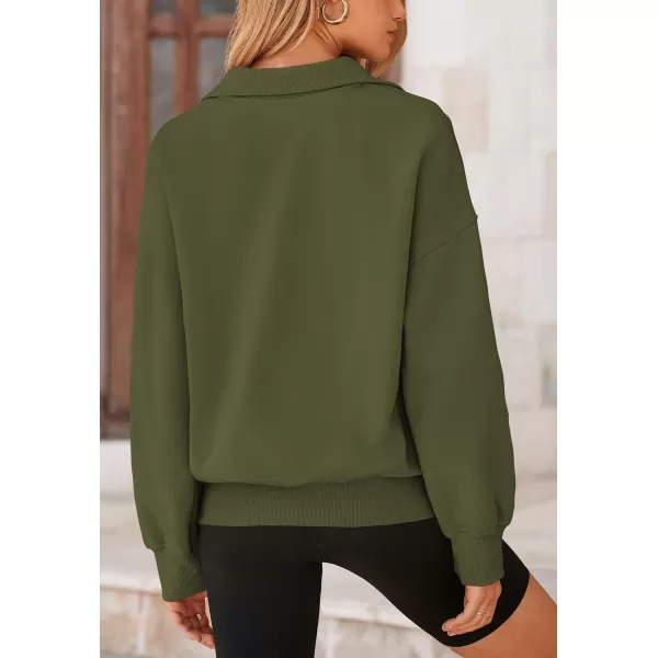 PRETTYGARDEN Womens Half Zip Sweatshirts Long Sleeve Cropped Pullover Tops Fall Fashion Y2K ClothesArmy Green