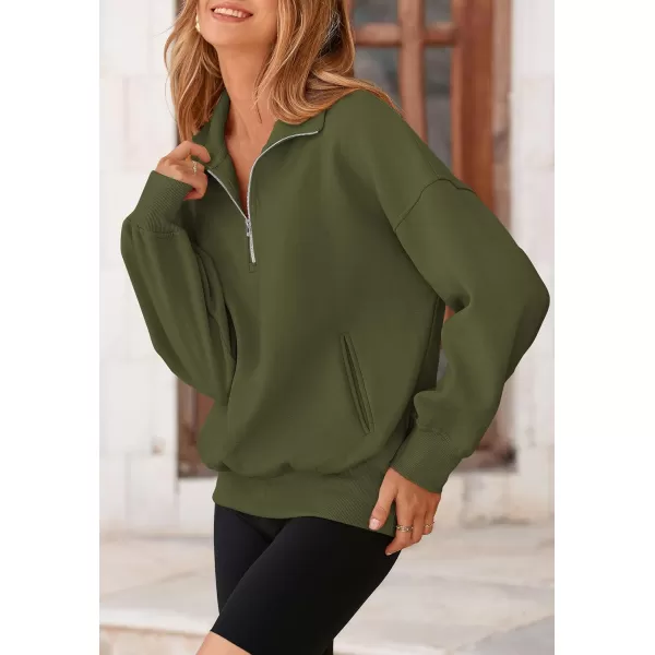 PRETTYGARDEN Womens Half Zip Sweatshirts Long Sleeve Cropped Pullover Tops Fall Fashion Y2K ClothesArmy Green