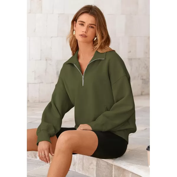 PRETTYGARDEN Womens Half Zip Sweatshirts Long Sleeve Cropped Pullover Tops Fall Fashion Y2K ClothesArmy Green