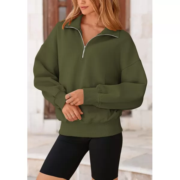 PRETTYGARDEN Womens Half Zip Sweatshirts Long Sleeve Cropped Pullover Tops Fall Fashion Y2K ClothesArmy Green