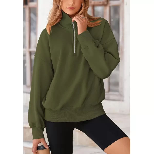 PRETTYGARDEN Womens Half Zip Sweatshirts Long Sleeve Cropped Pullover Tops Fall Fashion Y2K ClothesArmy Green