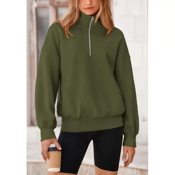 PRETTYGARDEN Womens Half Zip Sweatshirts Long Sleeve Cropped Pullover Tops Fall Fashion Y2K ClothesArmy Green