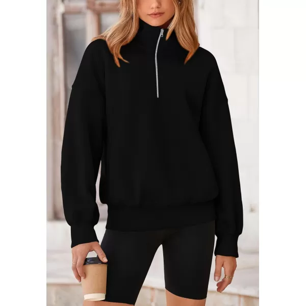 PRETTYGARDEN Womens Half Zip Sweatshirts Long Sleeve Cropped Pullover Tops Fall Fashion Y2K ClothesBlack