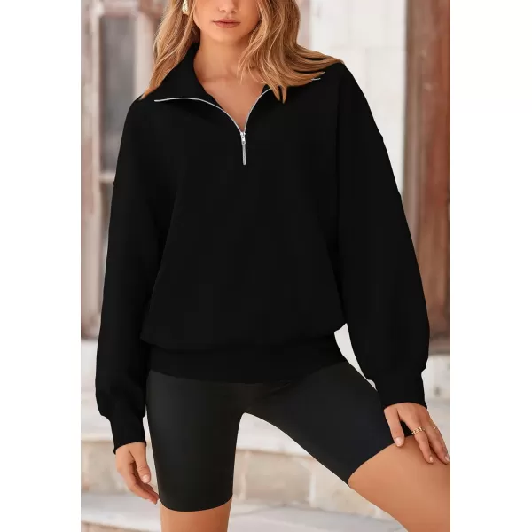 PRETTYGARDEN Womens Half Zip Sweatshirts Long Sleeve Cropped Pullover Tops Fall Fashion Y2K ClothesBlack