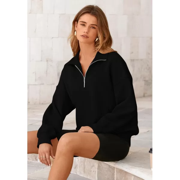 PRETTYGARDEN Womens Half Zip Sweatshirts Long Sleeve Cropped Pullover Tops Fall Fashion Y2K ClothesBlack