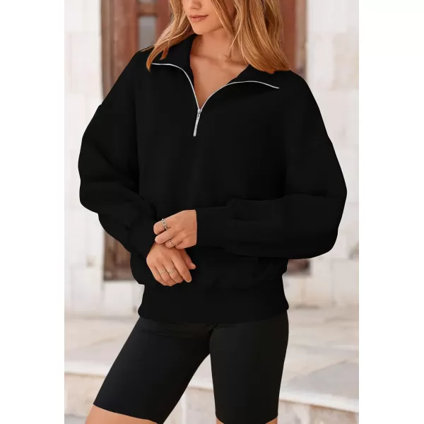 PRETTYGARDEN Womens Half Zip Sweatshirts Long Sleeve Cropped Pullover Tops Fall Fashion Y2K ClothesBlack