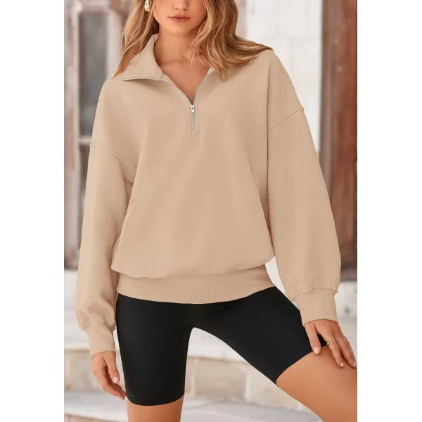 PRETTYGARDEN Womens Half Zip Sweatshirts Long Sleeve Cropped Pullover Tops Fall Fashion Y2K ClothesKhaki