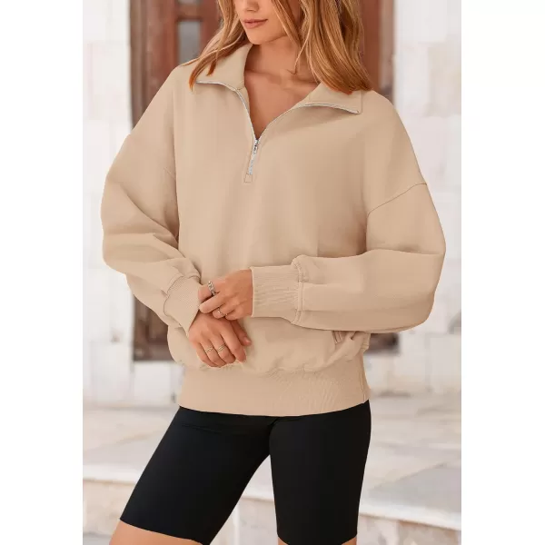 PRETTYGARDEN Womens Half Zip Sweatshirts Long Sleeve Cropped Pullover Tops Fall Fashion Y2K ClothesKhaki