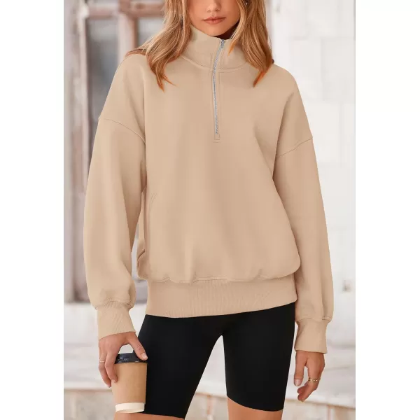 PRETTYGARDEN Womens Half Zip Sweatshirts Long Sleeve Cropped Pullover Tops Fall Fashion Y2K ClothesKhaki