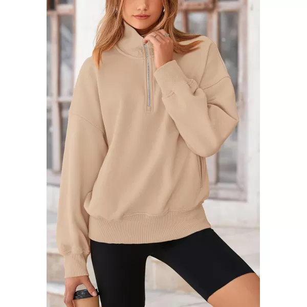 PRETTYGARDEN Womens Half Zip Sweatshirts Long Sleeve Cropped Pullover Tops Fall Fashion Y2K ClothesKhaki