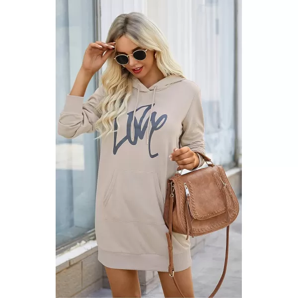 PRETTYGARDEN Womens Hooded Sweatshirt Drawstring Lightweight Long Sleeve Pullover Hoodie DressApricot