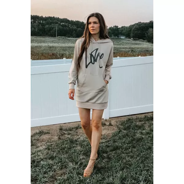 PRETTYGARDEN Womens Hooded Sweatshirt Drawstring Lightweight Long Sleeve Pullover Hoodie DressApricot