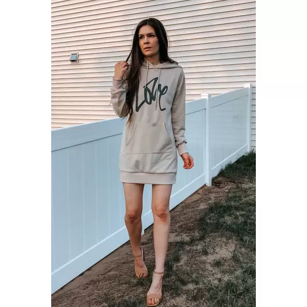 PRETTYGARDEN Womens Hooded Sweatshirt Drawstring Lightweight Long Sleeve Pullover Hoodie DressApricot