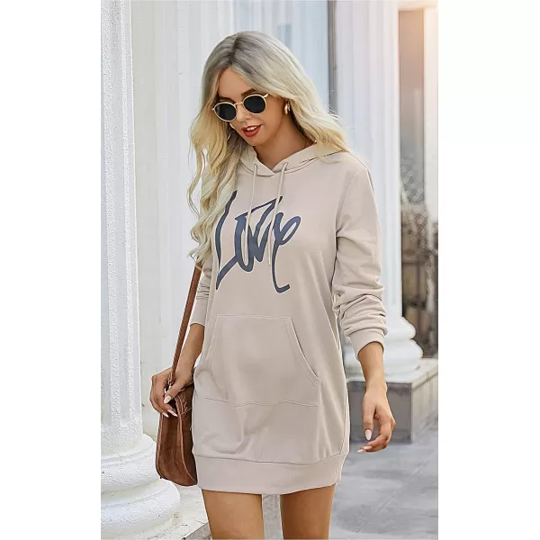 PRETTYGARDEN Womens Hooded Sweatshirt Drawstring Lightweight Long Sleeve Pullover Hoodie DressApricot