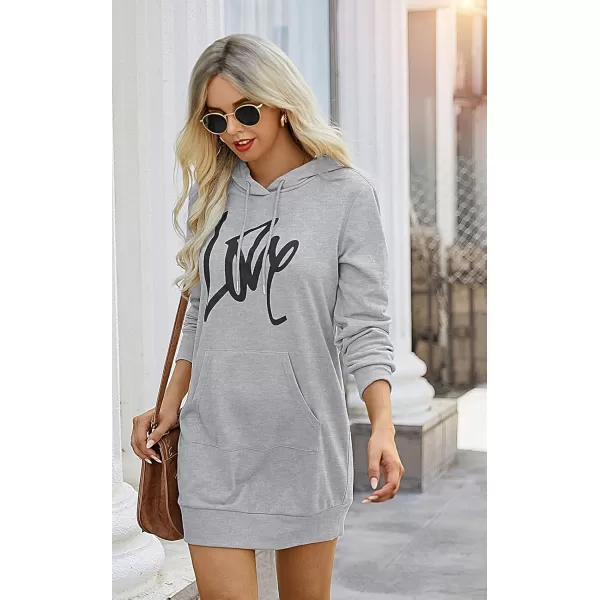 PRETTYGARDEN Womens Hooded Sweatshirt Drawstring Lightweight Long Sleeve Pullover Hoodie DressGrey