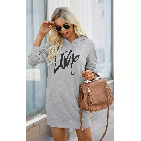 PRETTYGARDEN Womens Hooded Sweatshirt Drawstring Lightweight Long Sleeve Pullover Hoodie DressGrey