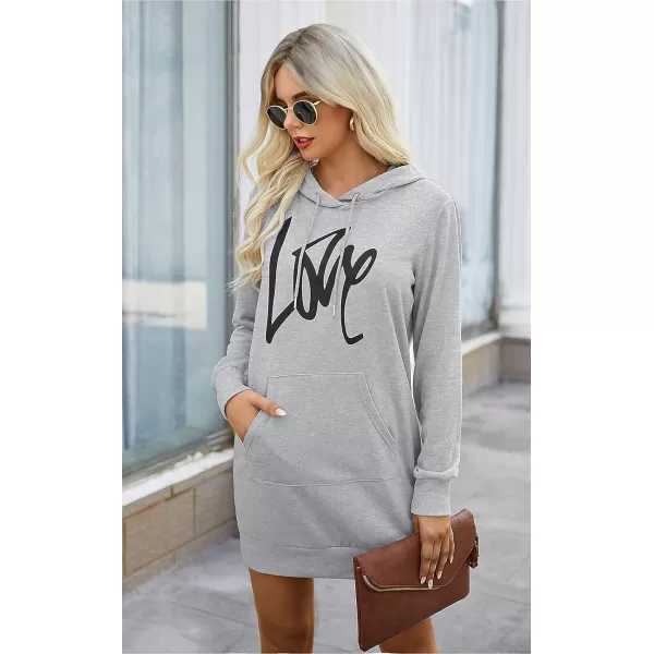 PRETTYGARDEN Womens Hooded Sweatshirt Drawstring Lightweight Long Sleeve Pullover Hoodie DressGrey
