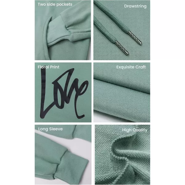 PRETTYGARDEN Womens Hooded Sweatshirt Drawstring Lightweight Long Sleeve Pullover Hoodie DressGrey Green