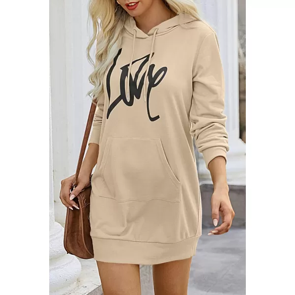 PRETTYGARDEN Womens Hooded Sweatshirt Drawstring Lightweight Long Sleeve Pullover Hoodie DressLight Apricot