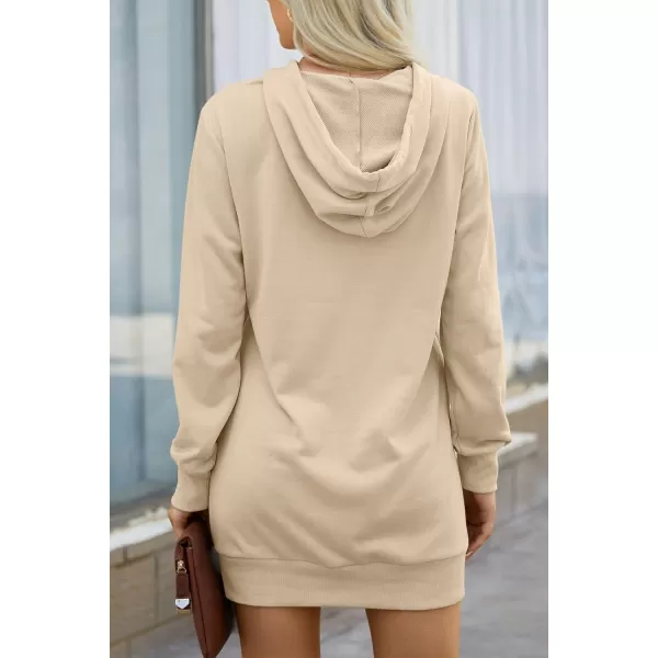 PRETTYGARDEN Womens Hooded Sweatshirt Drawstring Lightweight Long Sleeve Pullover Hoodie DressLight Apricot