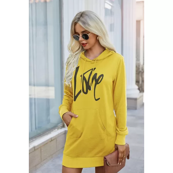 PRETTYGARDEN Womens Hooded Sweatshirt Drawstring Lightweight Long Sleeve Pullover Hoodie DressYellow