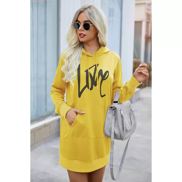 PRETTYGARDEN Womens Hooded Sweatshirt Drawstring Lightweight Long Sleeve Pullover Hoodie DressYellow