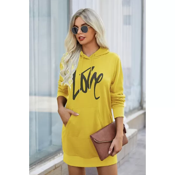 PRETTYGARDEN Womens Hooded Sweatshirt Drawstring Lightweight Long Sleeve Pullover Hoodie DressYellow