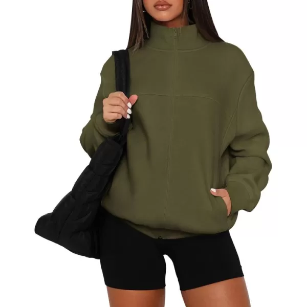 PRETTYGARDEN Womens 2024 Fall Fashion Full Zip Up Sweatshirt Long Sleeve Loose Fit Trendy Casual Jacket with PocketsArmy Green