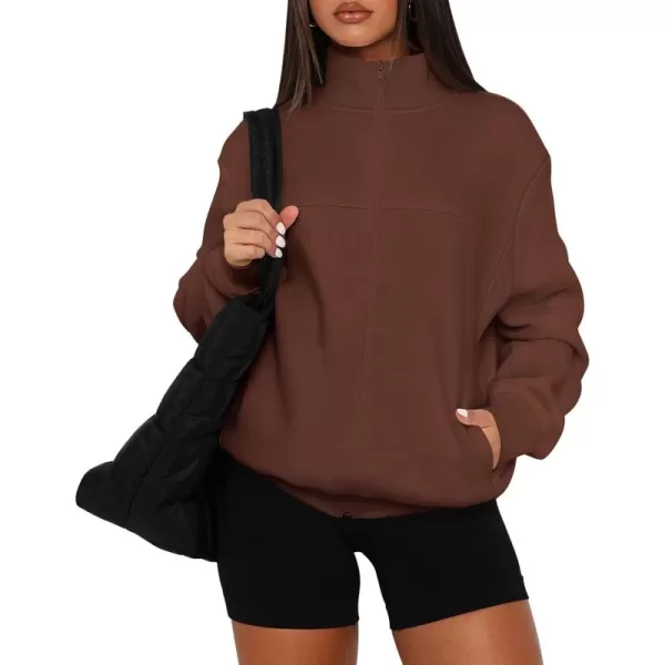 PRETTYGARDEN Womens 2024 Fall Fashion Full Zip Up Sweatshirt Long Sleeve Loose Fit Trendy Casual Jacket with PocketsBrown