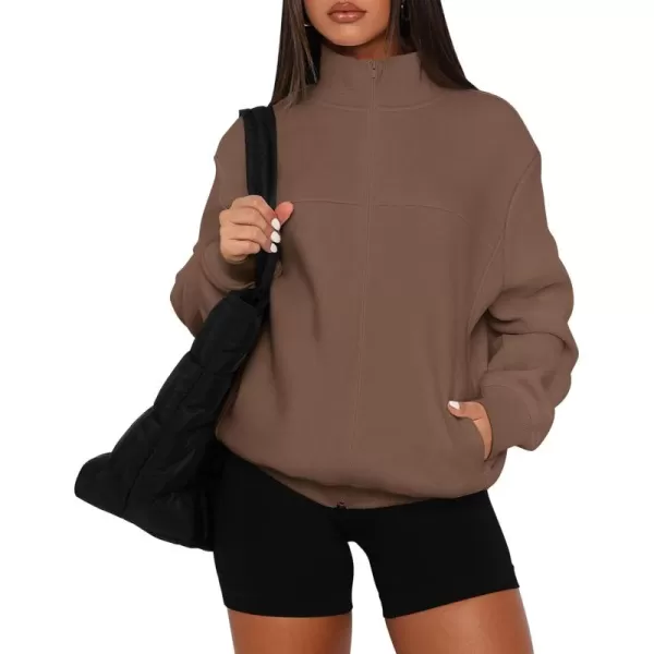 PRETTYGARDEN Womens 2024 Fall Fashion Full Zip Up Sweatshirt Long Sleeve Loose Fit Trendy Casual Jacket with PocketsCoffee