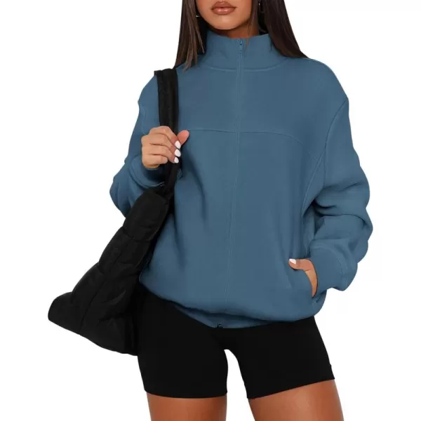 PRETTYGARDEN Womens 2024 Fall Fashion Full Zip Up Sweatshirt Long Sleeve Loose Fit Trendy Casual Jacket with PocketsDark Blue