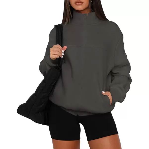 PRETTYGARDEN Womens 2024 Fall Fashion Full Zip Up Sweatshirt Long Sleeve Loose Fit Trendy Casual Jacket with PocketsDark Grey