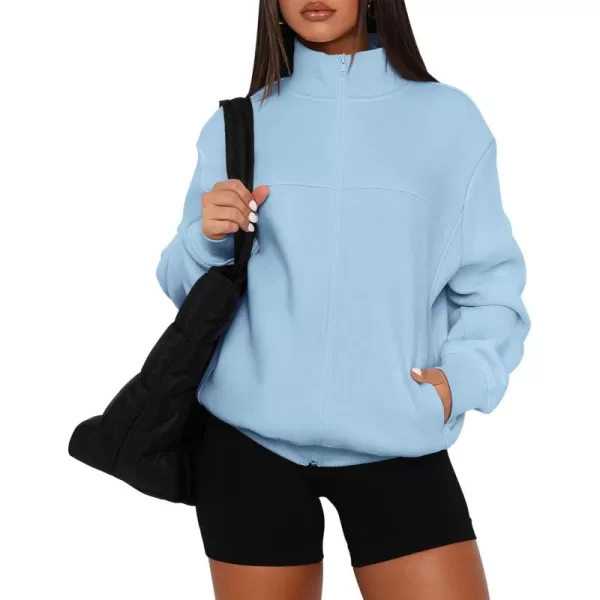 PRETTYGARDEN Womens 2024 Fall Fashion Full Zip Up Sweatshirt Long Sleeve Loose Fit Trendy Casual Jacket with PocketsLight Blue