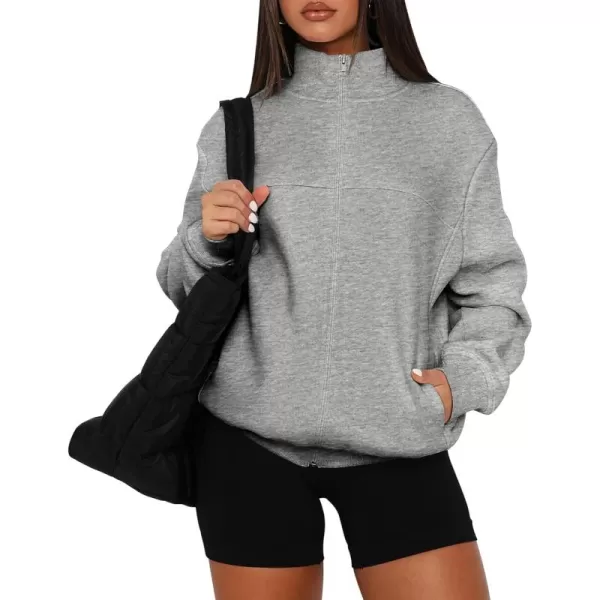 PRETTYGARDEN Womens 2024 Fall Fashion Full Zip Up Sweatshirt Long Sleeve Loose Fit Trendy Casual Jacket with PocketsLight Grey